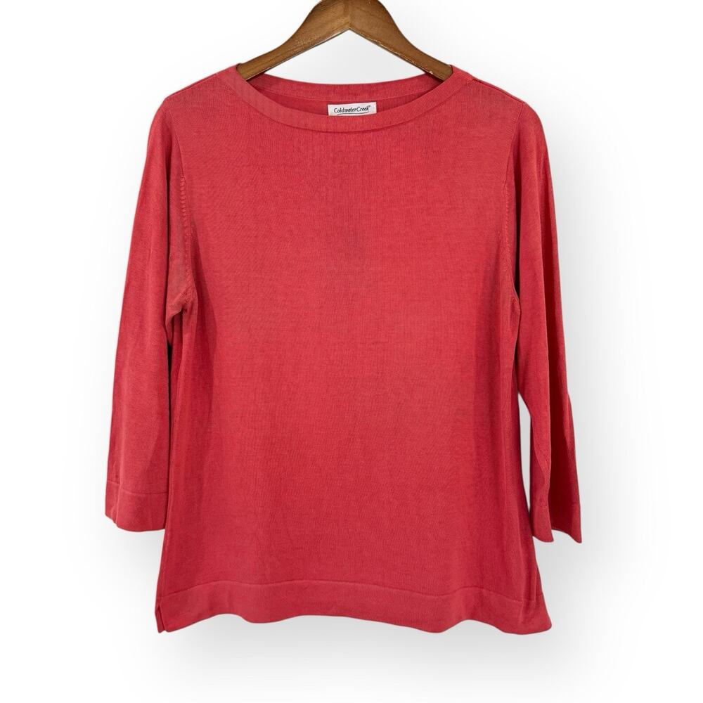 Coldwater Creek Silk Blend Sweater Women’s M Red Lightweight 3/4 Sleeve READ